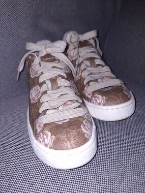 Coach Brown Sneakers with Pink Roses